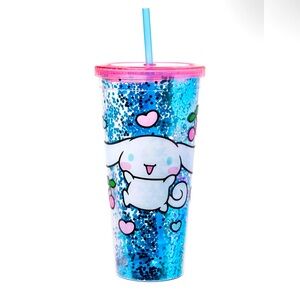 Sanrio Cinnamoroll Blue Glitter Hearts Plastic Confetti Cold Cup w/ Straw 32oz
